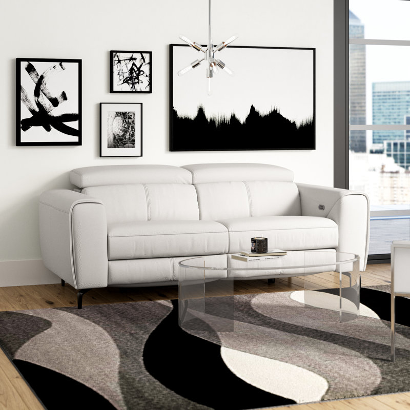 Genuine Leather Square Arm Reclining Sofa, Light Gray Genuine Leather, 30" H x 82" W x 41" D 