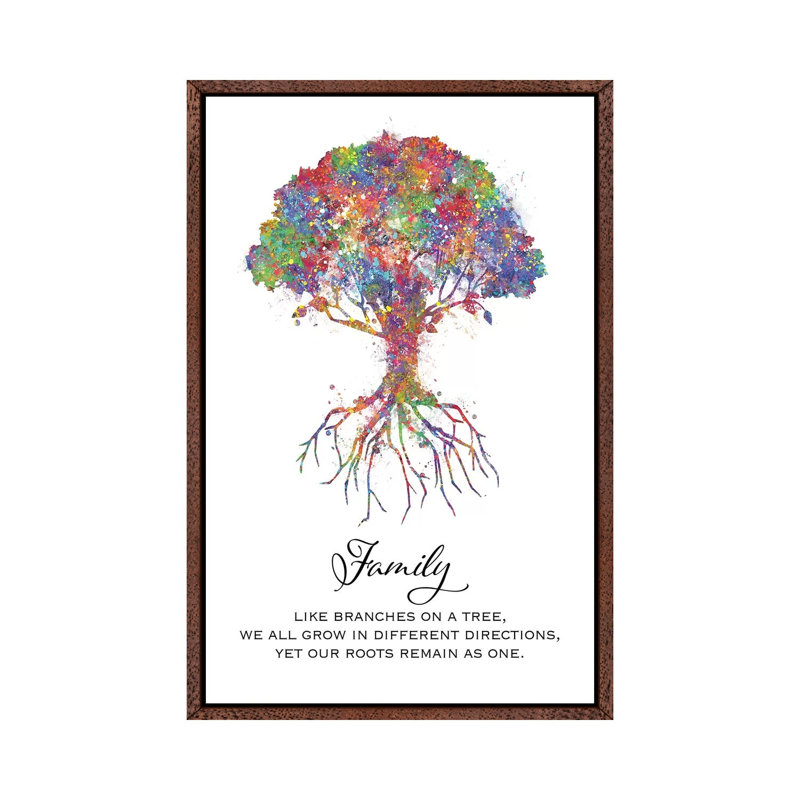 Trees Family Quote by Genefy Art - Print on Canvas, Classic Brown Wood Framed, 152.5 cm H x 101.5 cm W