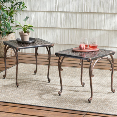 2 pièces Kd Tables en aluminium coulé - H 18 po x l antique pour patio avec centre tissé et table de bout décorative avec 2 pieds de table carrés bouclés