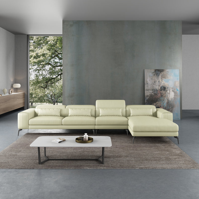 Cavour Sectional, White Genuine Leather, Right Hand Facing