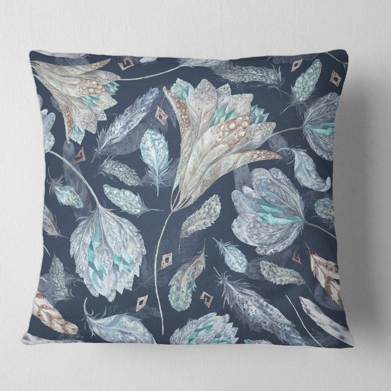 Motif botanique bleu marine - coussin traditionnel imprimé, 18" x 18"