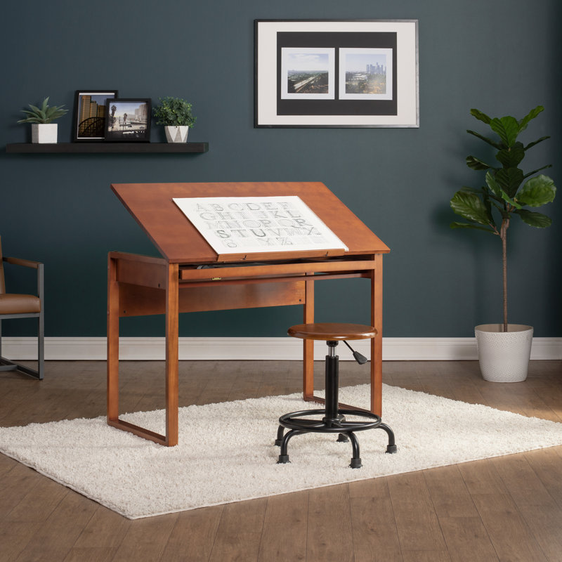 Craine Adjustable Height Industrial Stool with Footrest, Rustic Oak