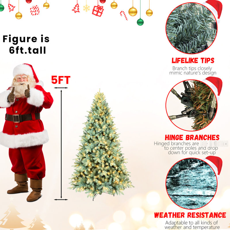 Arbre de Noël de 8 pi de couleur bleue, 650 lumières à DEL blanc chaud, 2458 pointes, conception de branches articulées pour un montage en douceur, arbre de présentation en métal avec une teinte et des branches à installation rapide,