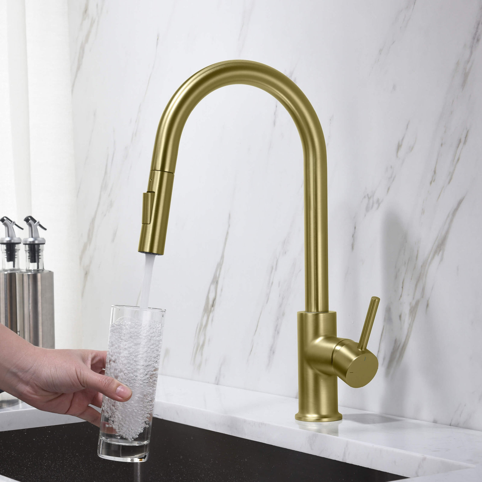 Circular Pull-Down Kitchen Faucet, Brushed Gold