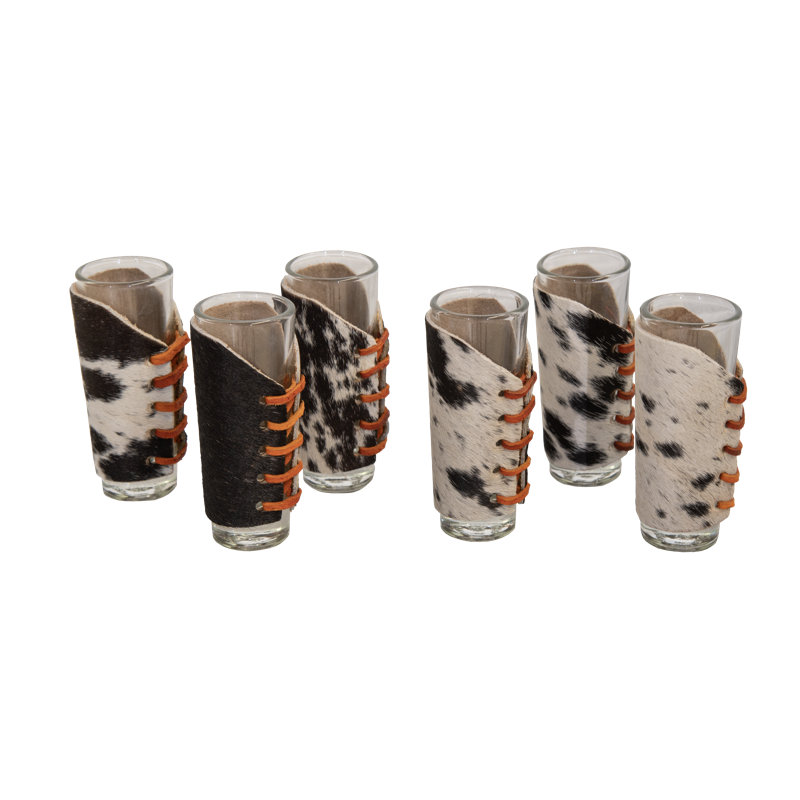Ensemble de 6 verres à liqueur en cuir de vache cousus à la main