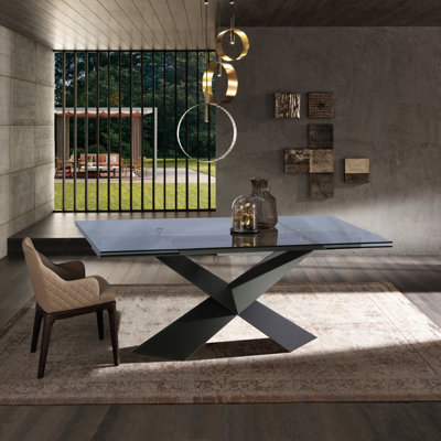 Bello Extendable Glass Top Metal Base Dining Table