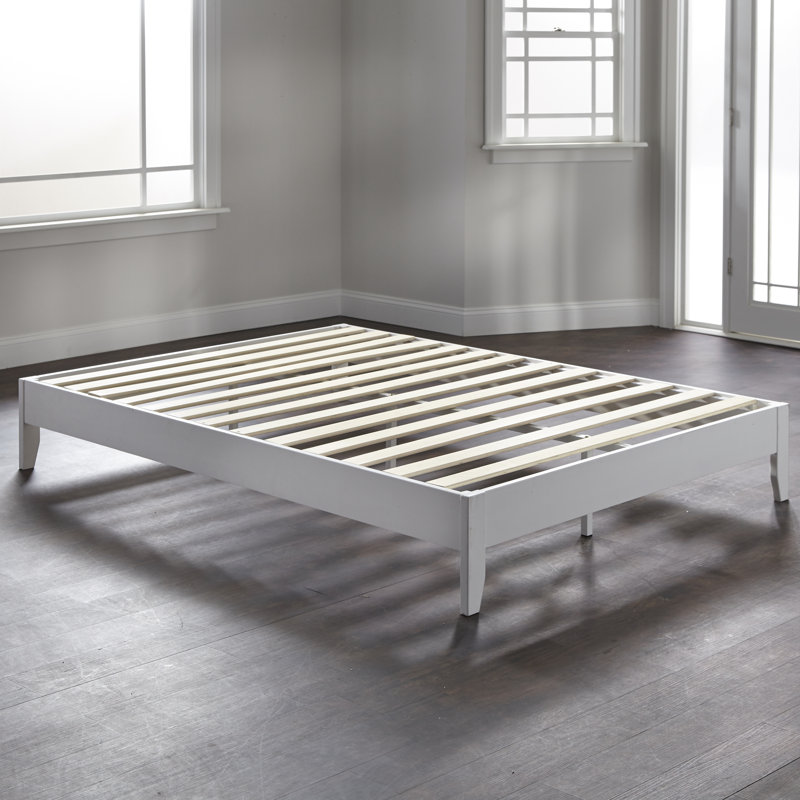 Lit plateforme en bois massif Chipman, Blanc, Grand