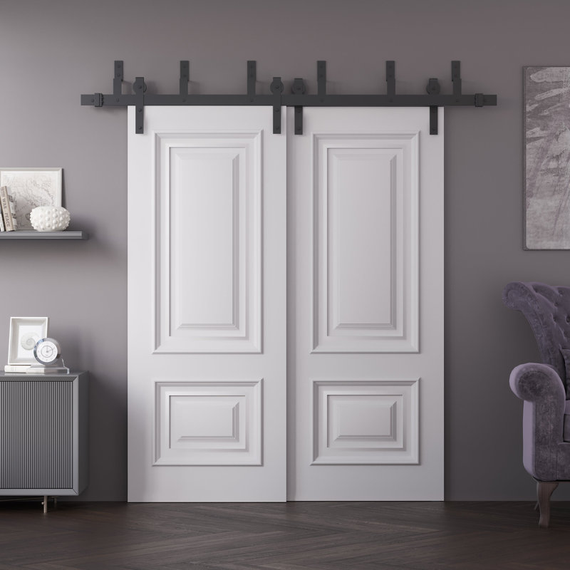Portes coulissantes de grange coulissantes pour garde-robe | Émail blanc IMPERial 1822 | Ensemble de quincaillerie de rails 6,6 pi | Portes de garde-robe de chambre en bois massif
