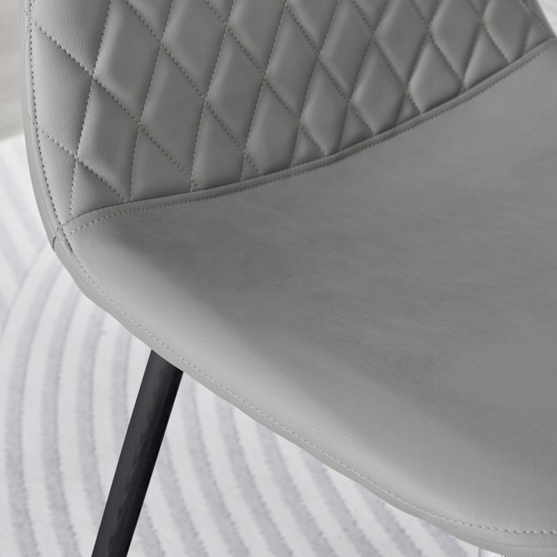 Corova Faux Leather Modern Dining Chairs with Metal Tapered Legs & Diamond Stitching, Grey, Black