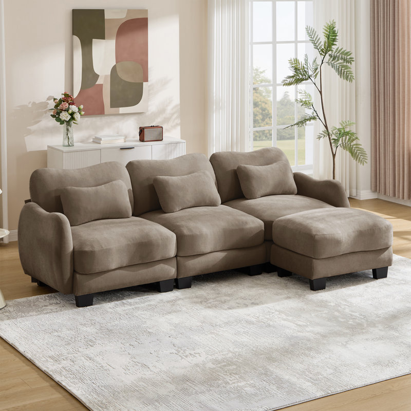 Canapé modulaire en chenille de 101,1 po avec méridienne et canapé 3 places avec 3 coussins décoratifs pour le salon