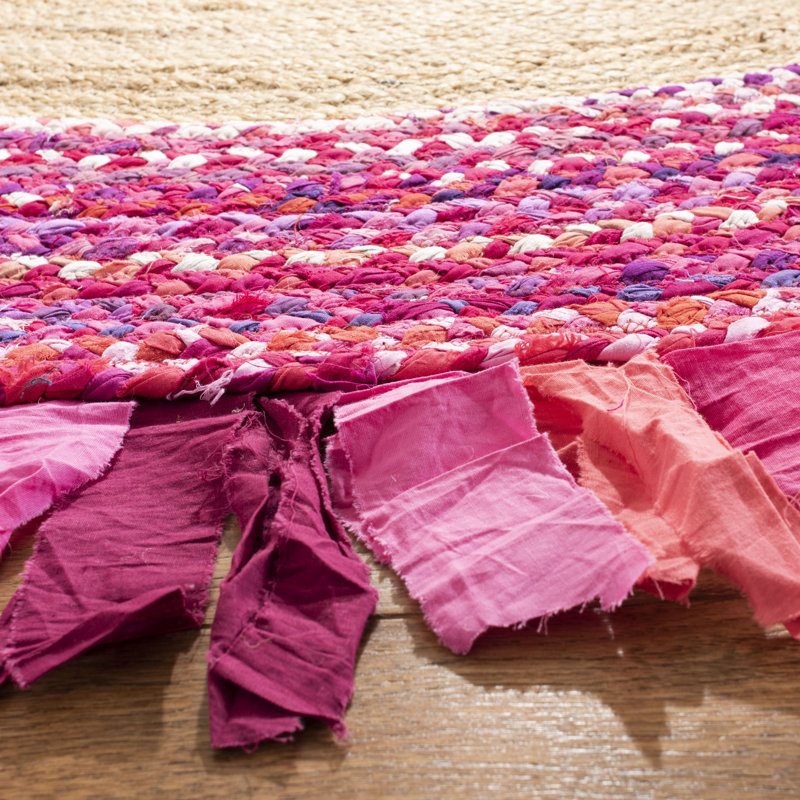 Tapis en coton / jute tissé à la main Bogard en naturel / rose, Rond 4 pi
