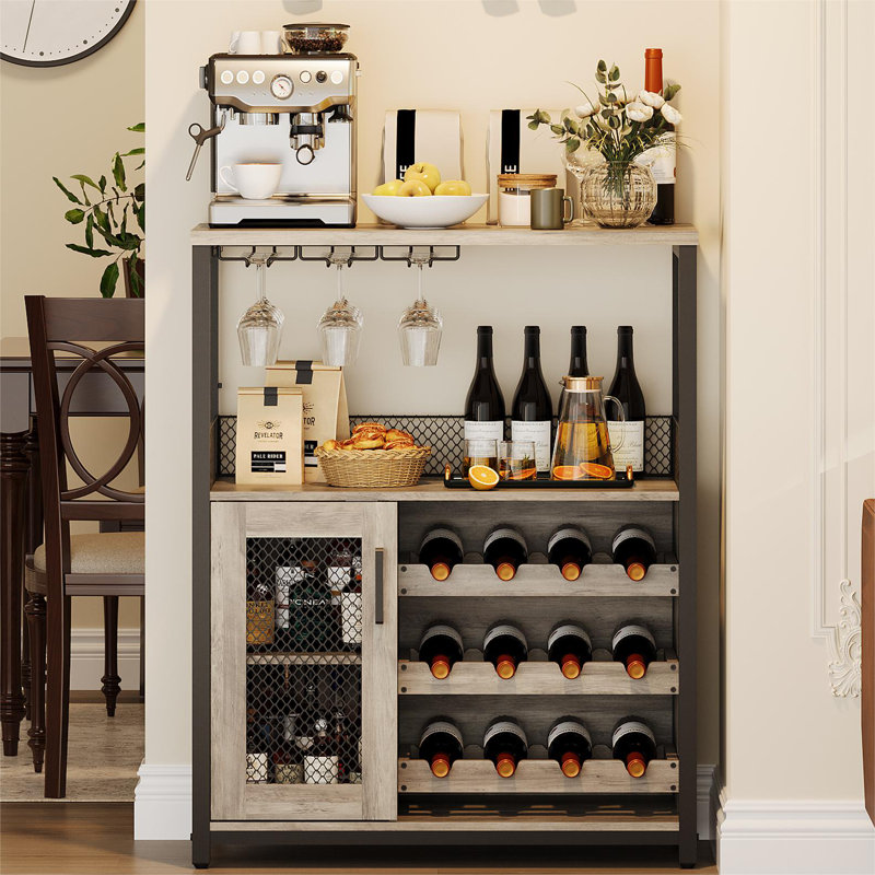 3-tier Wine Bar Cabinet With Led Lights For Kitchen, Living Room And Bar