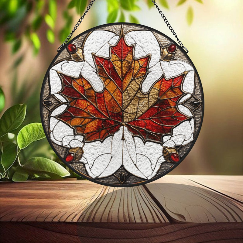 Panneaux de vitrail d'automne à motif de vitrail pour fenêtre, 6,3 x 6,3 po (16 x 16 cm)