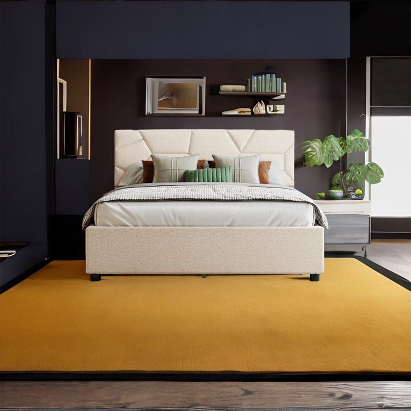 Crestline Upholstered Storage Bed, Full, Beige