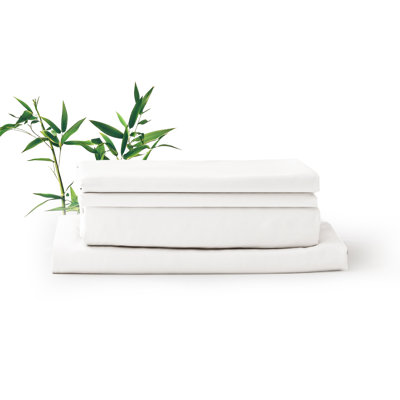 Ensemble de draps de luxe très grand, véritable viscose 100% dérivée de bambou, doux et soyeux, respirant et doux, drap-housse à poche profonde de 15 po, drap plat et 2 taies d'oreiller, confort d'hôtel pour les dormeurs chauds (blanc)