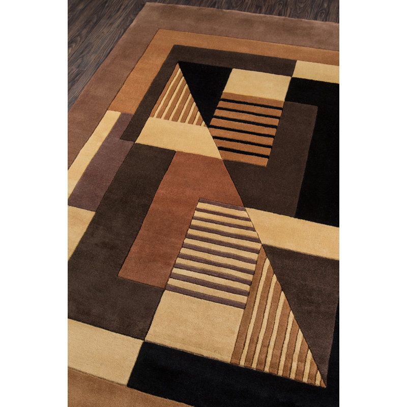 Tapis brun / noir en laine touffeté à la main Ayano, Rectangle 7 pi 6 po x 9 pi 6 po