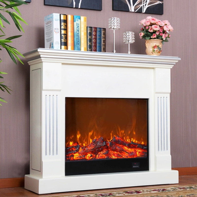 White Solid Wood Electric Fireplace