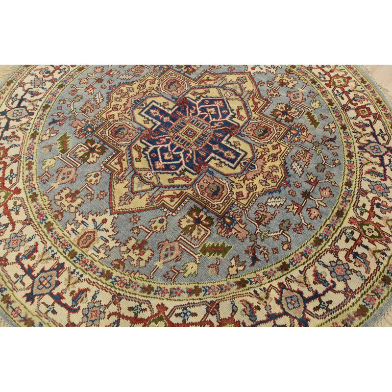 Tapis oriental en laine bleu noué à la main 7 pi 9 po x 7 pi Heriz Heriz