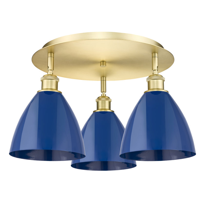 Plafonnier encastré 3 lumières 7,5 po Allare, Or satiné, Bleu