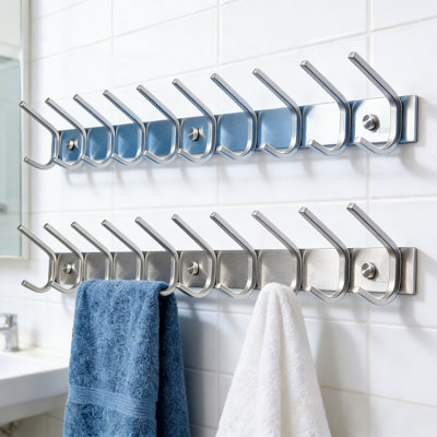 High Load-Bearing 304 Stainless Steel Hook Rail Coat Rack, Satin Finish,  Practical Home Storage And Organization Solution For Bedroom, Bathroom
