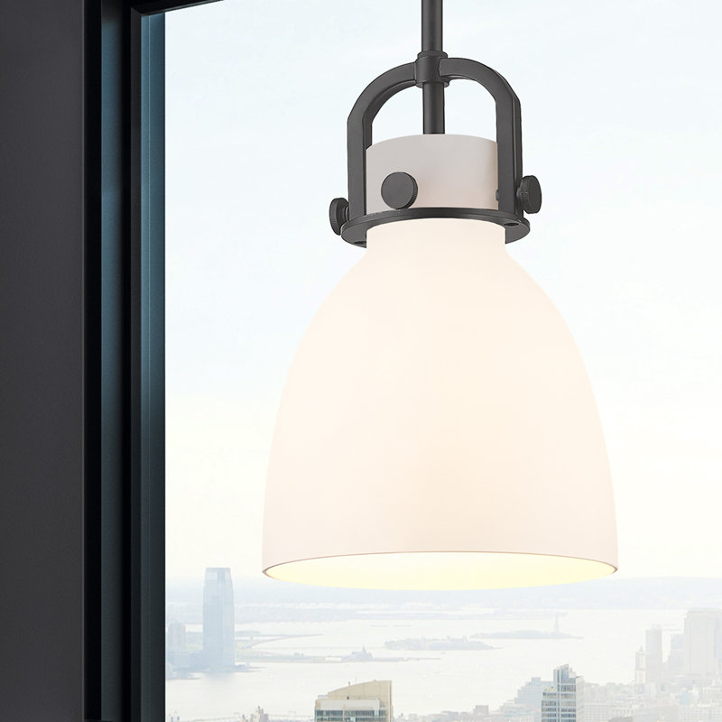 Luminaire suspendu sur tige 1 lumière Wimbush, Blanc, Noir mat, H 9,63 po x l 8 po x P 8 po