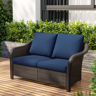 Outdoor Patio Wicker Loveseat With Cushions