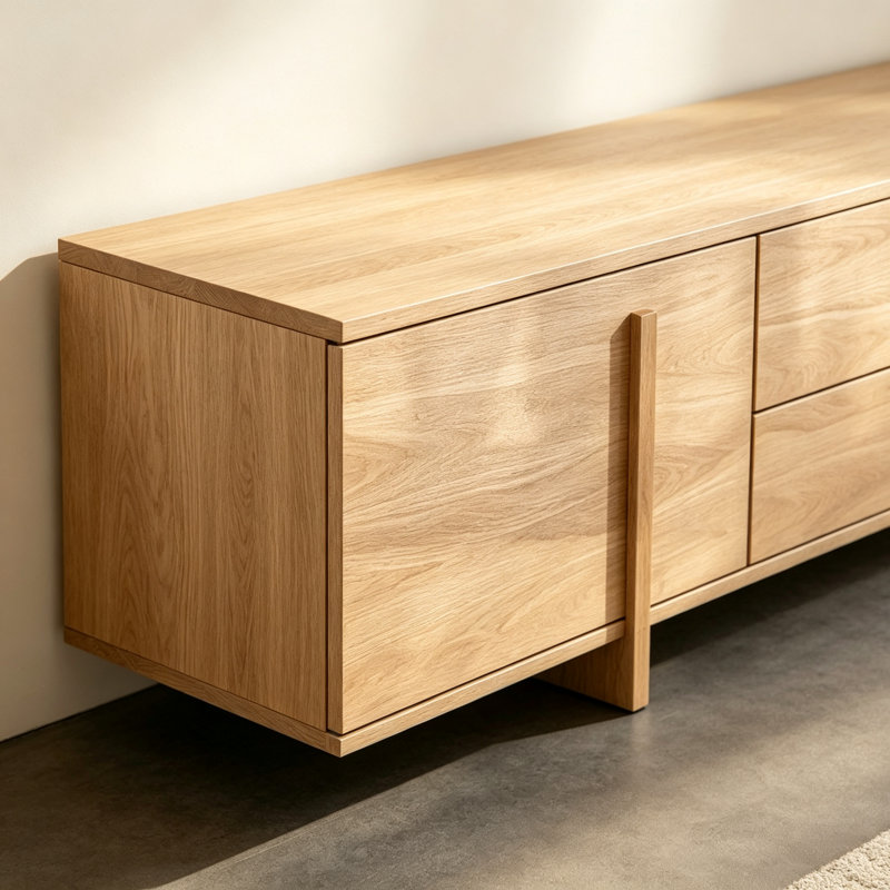 Meuble télé en chêne naturel, 19.6" H x 90.5" W x 15.7" D, Natural Wood