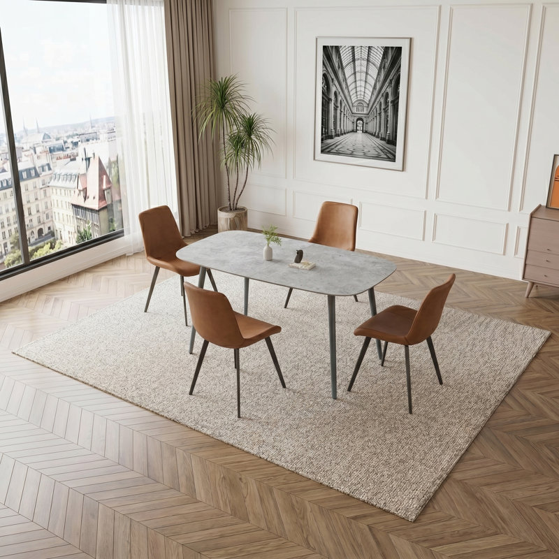 Table de salle à manger de 55 po avec 4 chaises rembourrées, Brun, Gris