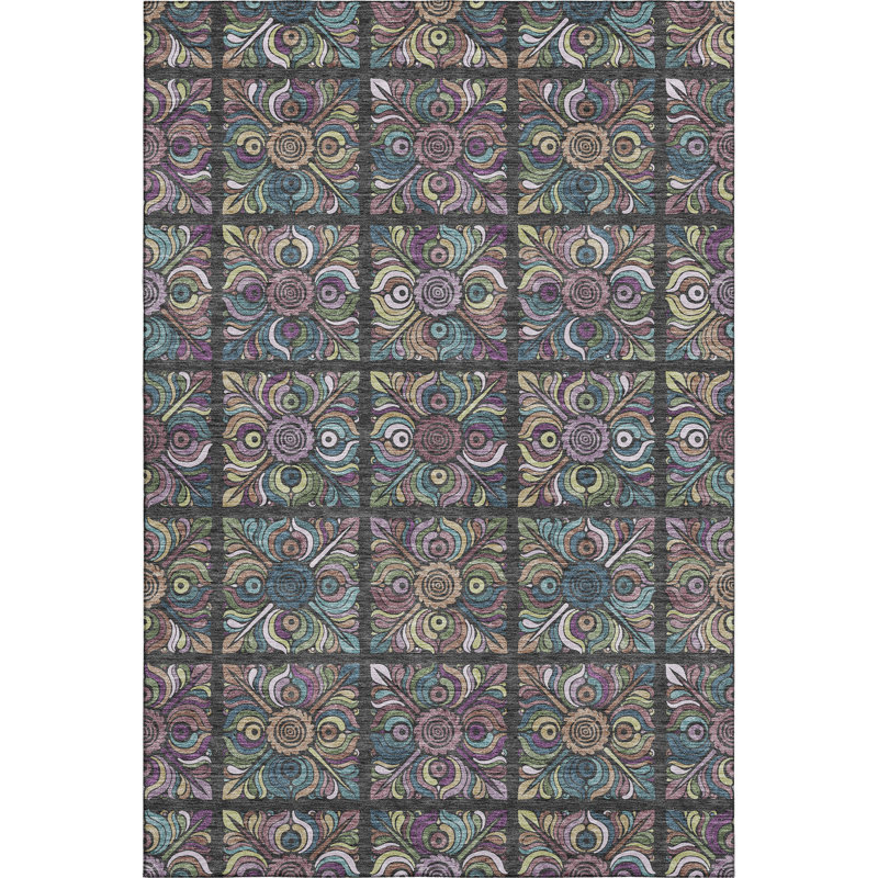 Tapis noir Prisco lavable à la machine de qualité supérieure, Rectangulaire 3 pi x 5 pi