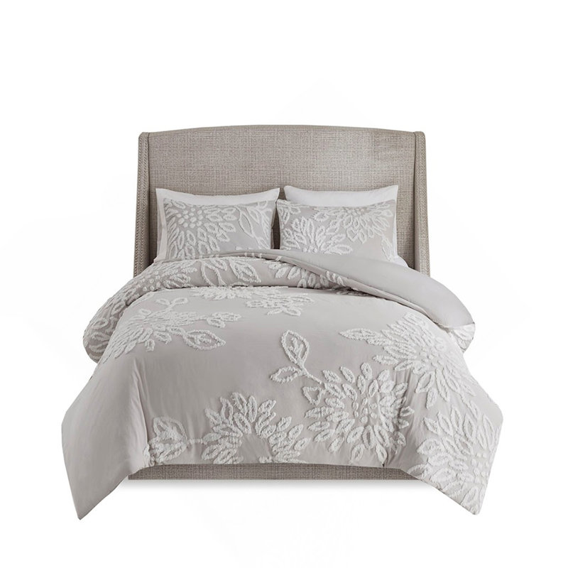 Ensemble de housse de couette à motif floral en chenille de coton capitonné 3 pièces très grand / très grand californien
