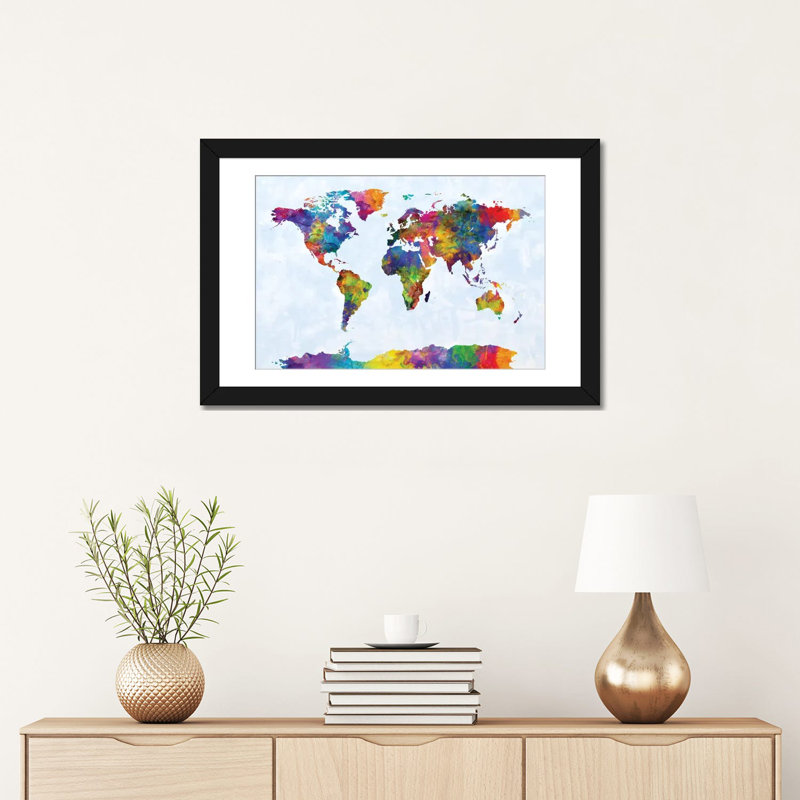 Série de carte du monde : "strong aquarelles iii" , impression sur toile tendue, H 16 po x l 24 po x P 1 po, Blanc