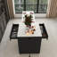 Îlot de cuisine extensible avec table de salle à manger, comptoir en grain de marbre avec prise de courant, chariot de rangement mobile avec armoire et 2 tiroirs, table de préparation de cuisine-1211848126-1211848125