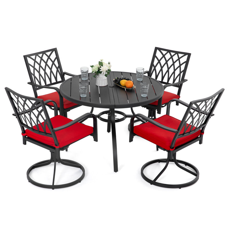 Ensemble de salle à manger de patio 5 pièces avec trou pour parasol et coussins à fermeture à glissière