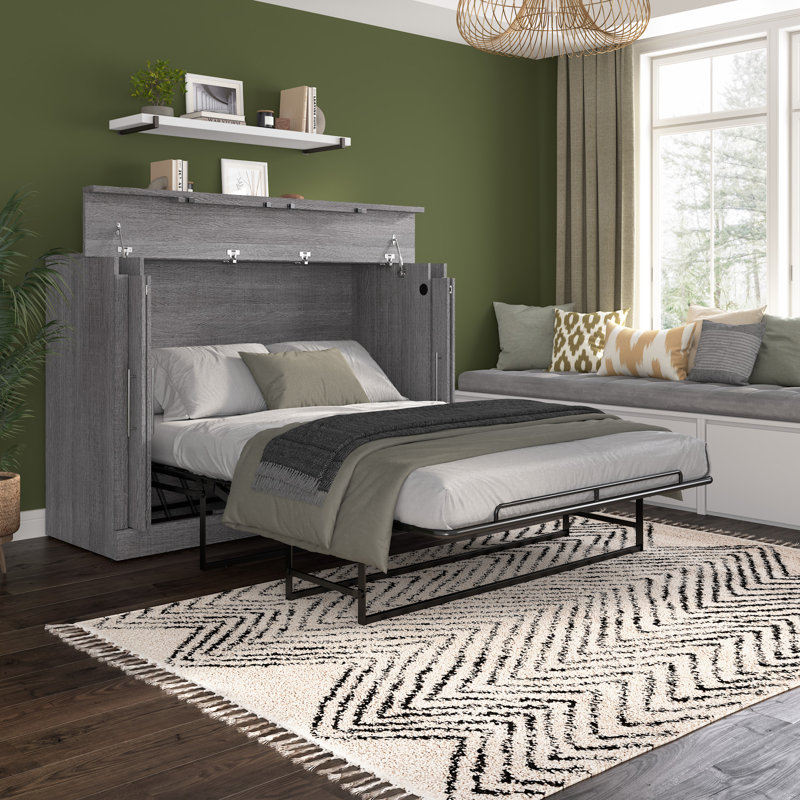 Lit escamotable 75W avec matelas 75W, Gris, Full