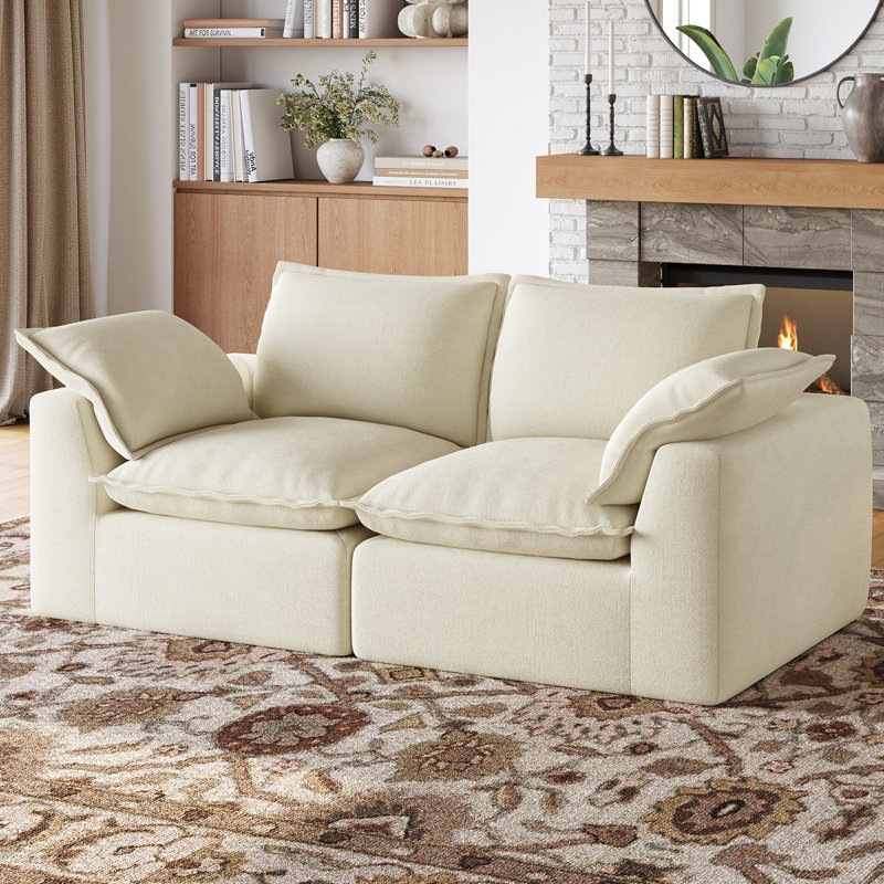 Canapé modulaire Boneless de 77 po Cloud Boneless, canapé Cloud moderne avec coussin d'assise et de dossier profond, canapé confortable sans pivot pour salon, chambre à coucher, appartement, housse amovible, aucun assemblage requis, beige