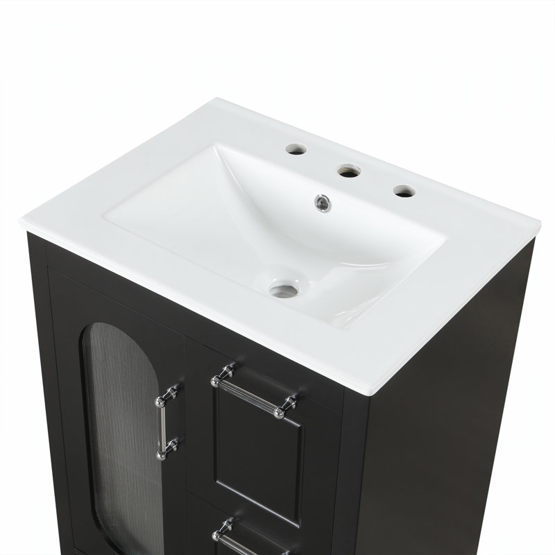 24 Inch Bathroom Vanity with Ceramic Sink, Durable and Stylish for Modern Bathrooms, Includes Overflow and Faucet Holes