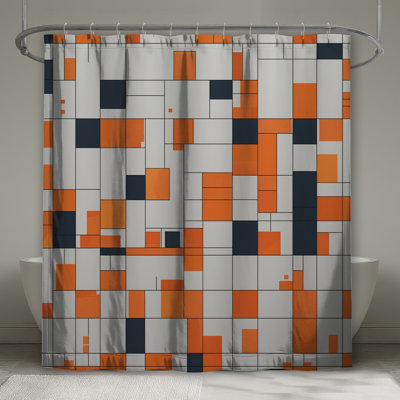 Rideaux de douche orange, blanc, noir et très longs