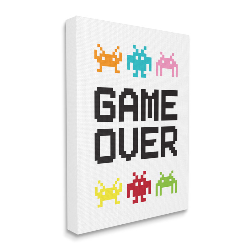 «Game Over Expression», Pixel monstre rétro, Sprites, encadré blanc, art texturé par Jennifer Mccully, Toile tendue