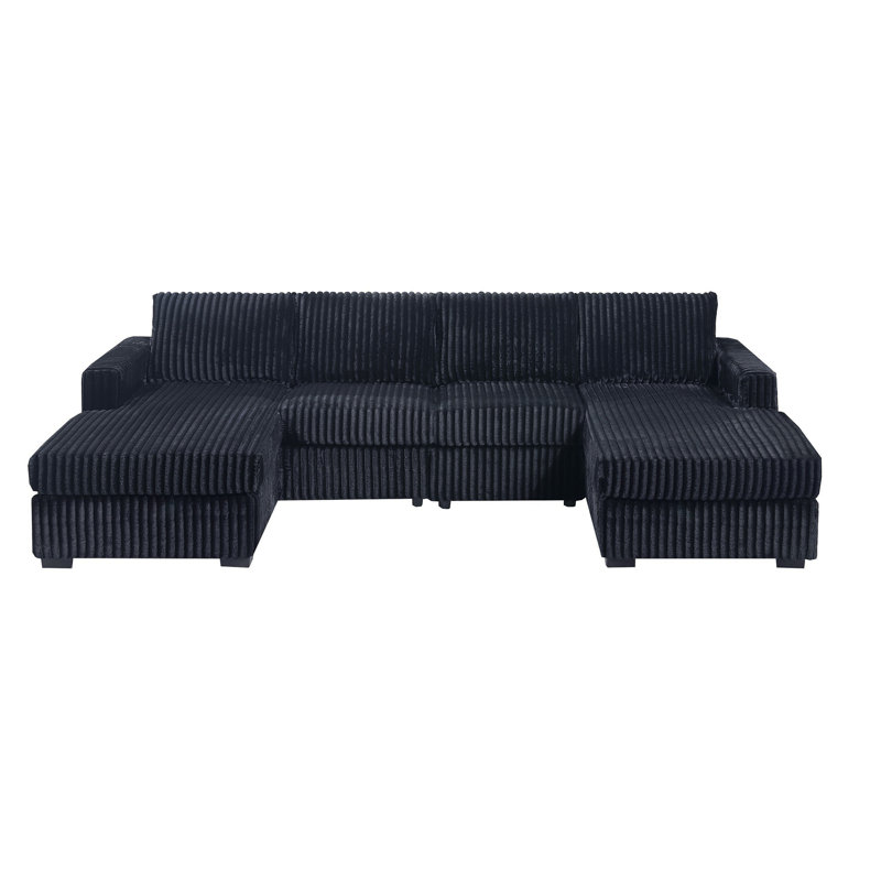 Black Finish 3Pc U-Shaped Sectional Set Cushion Back Armless Chairs Right Arm And Left Arm Chaise Primary Living Room Comfortable For 4 People