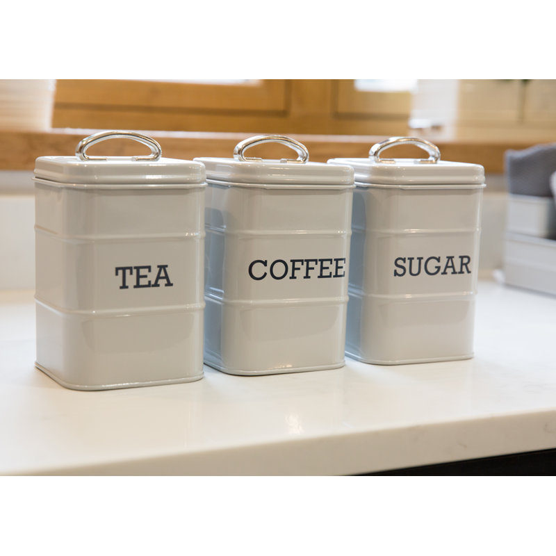 Living Nostalgia Coffee, Tea, and Sugar Canisters, French Grey