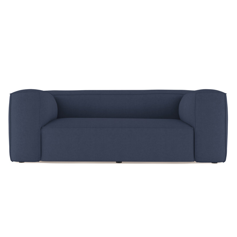 Canapé surdimensionné Varick, Imprimé bleu de lin à tissage carré, H 30 po x l 96 po x P 47 po, Patiné
