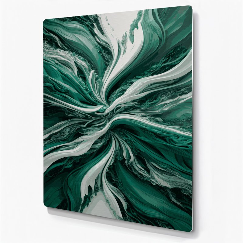 Abstrait paysage 55, art mural en métal vert, H 12 po x l 18 po