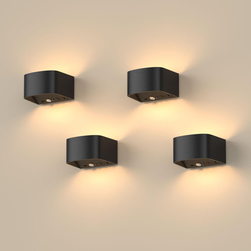 4 Pack Motion Sensor Wall Lamp With Remote Control 3 Colours Wireless Wall Light LED Indoor Up And Down Wall Sconce 5000Mah Rechargeable Battery Powered Wall Lamps Brightness Adjustable,Black