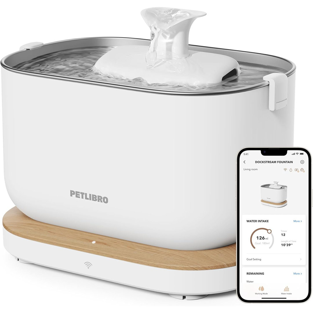 Dockstream Wireless Water Pump WIFI App Cat Fountain + 1 Replacement Wireless Pump, White PETLIBRO