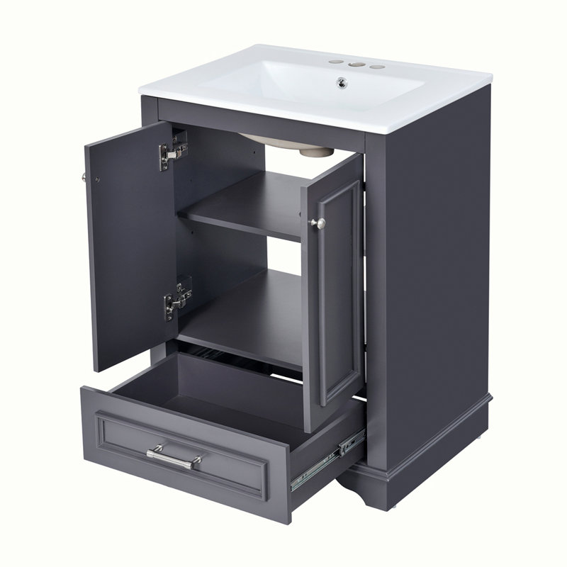 Ensemble de meuble-lavabo autoportant moderne avec lavabo en céramique, Argent argent, Gris