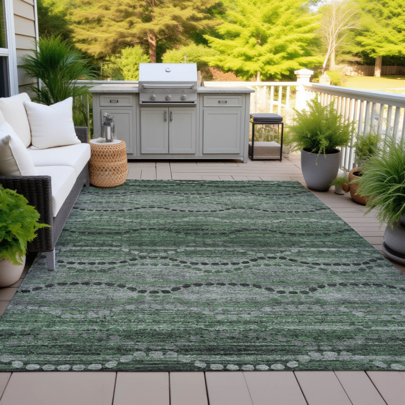 Machine Washable Indoor/Outdoor Xhevrie Olive Rug, Rectangle 9' x 12'
