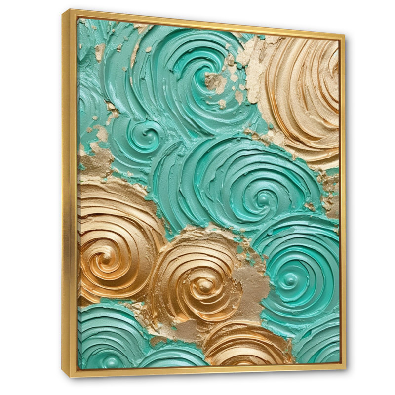 «Teal Gold», reproduction sur toile, 32" H x 24" W, Cadre flottant doré