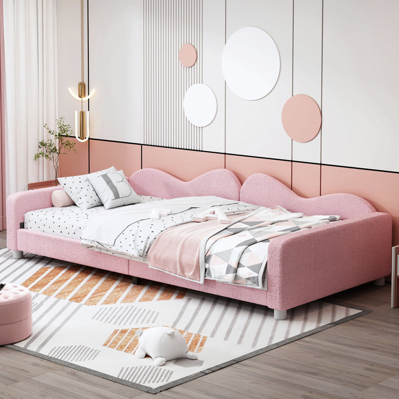 Upholstered Daybed, Sherpa Fabric Sofabed With Cloud-Shaped Backrest