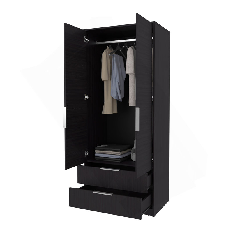 Armoire 2 portes avec tringle suspendue et 2 tiroirs Forest, wengé