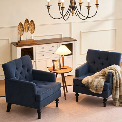 ensemble de 2 fauteuils club en velours côtelé de style Mid-Century capitonné avec détails cloutés pour le salon, la chambre à coucher et le coin lecture